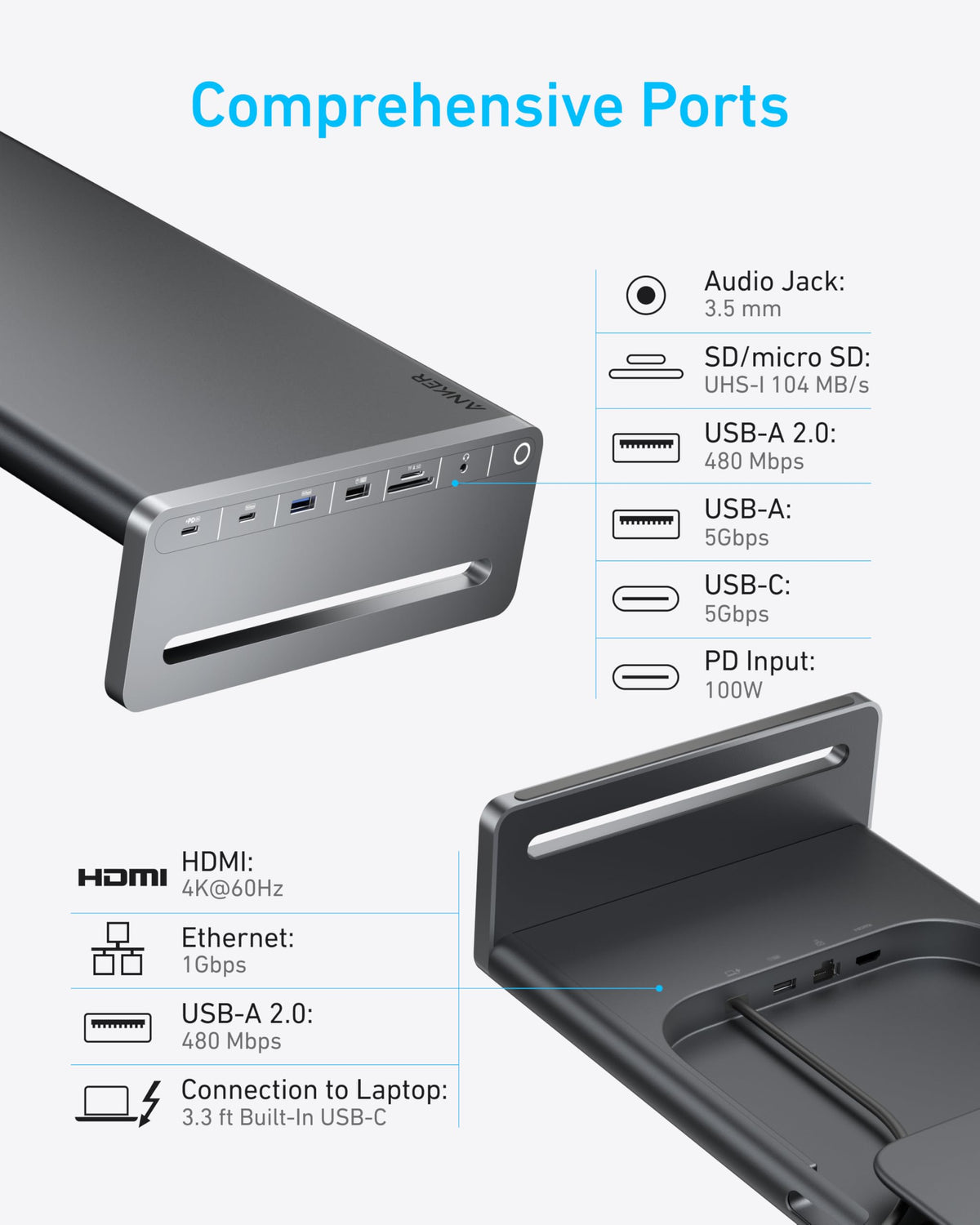 Anker USB-C-hubb (10-i-1, skärmstativ)