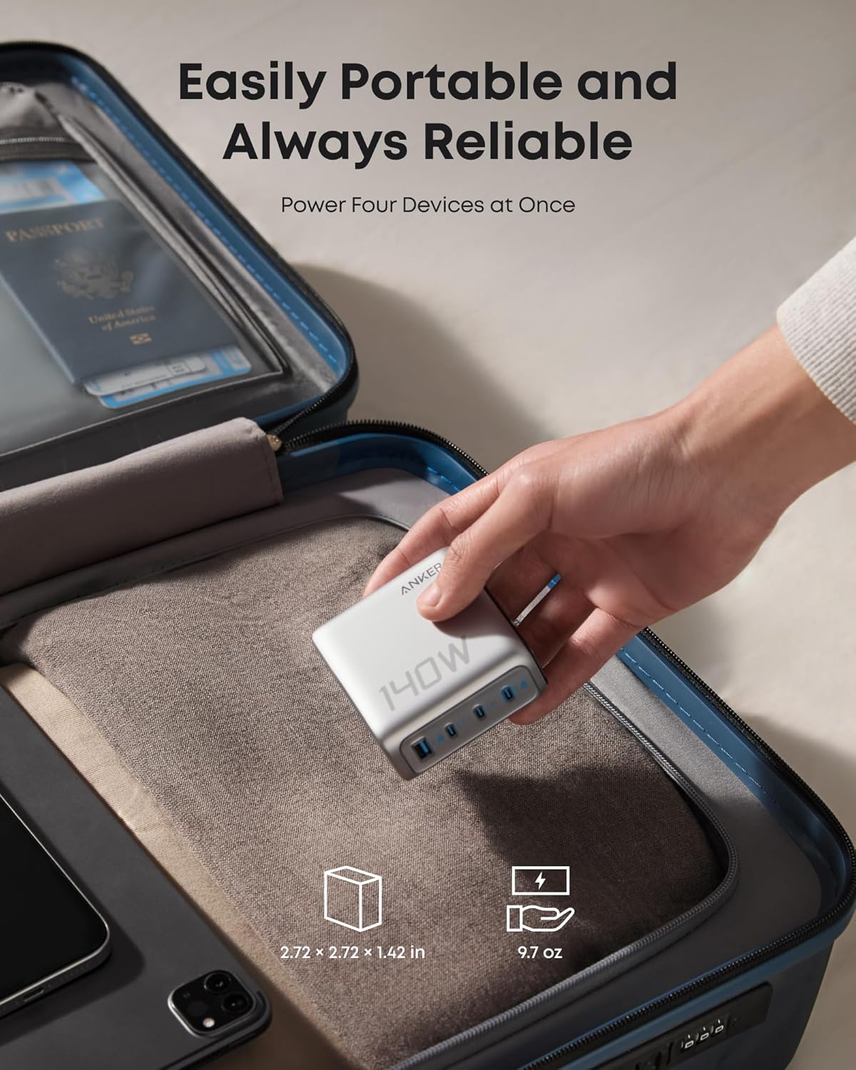 Anker Laptopladdare (140W, 4-portars, PD 3.1) med USB-C-kabel (renoverad)