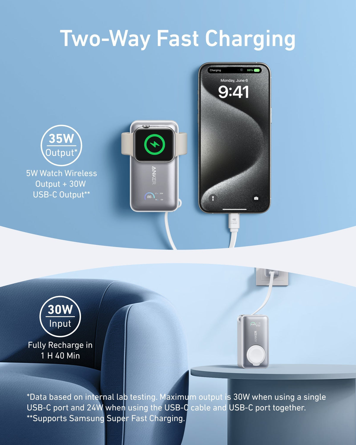 Anker 3-i-1-kub med MagSafe + Anker MagGo-powerbank (10K, 35W, för Apple Watch)