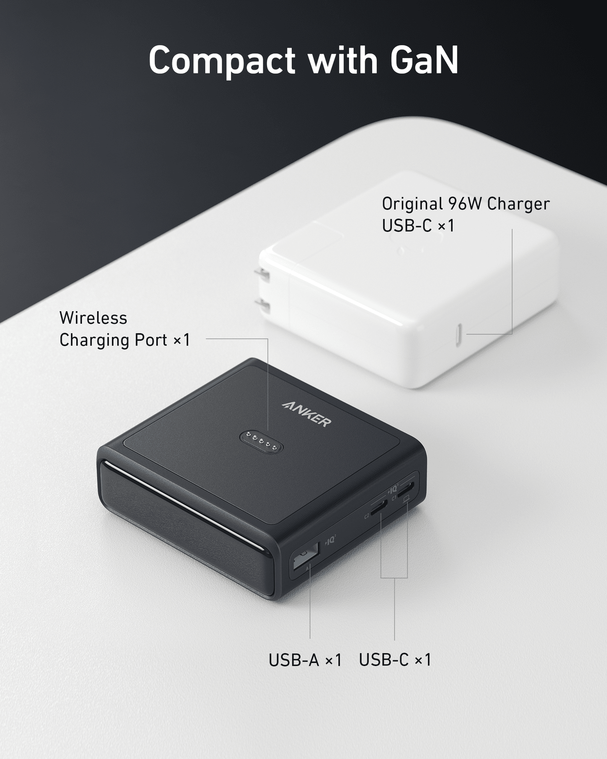 Anker Prime 20 000 mAh powerbank (200 W) + Anker 100 W laddningsbas för Anker Prime powerbank