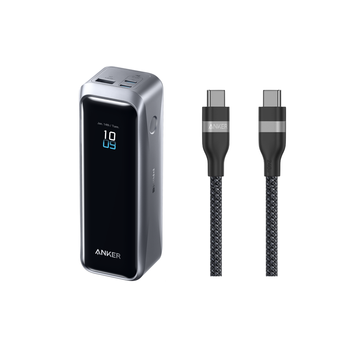 Anker Prime Powerbank (20K, 220W) + Anker USB-C till USB-C-kabel (240W, återvunnen-flätad)