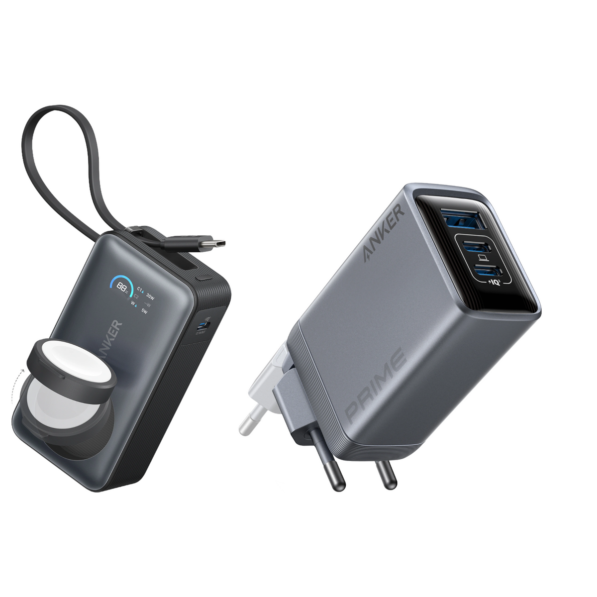 Anker MagGo Powerbank (10K, 35W, för Apple Watch) + Anker Prime-laddare (100W, 3 portar, GaN)