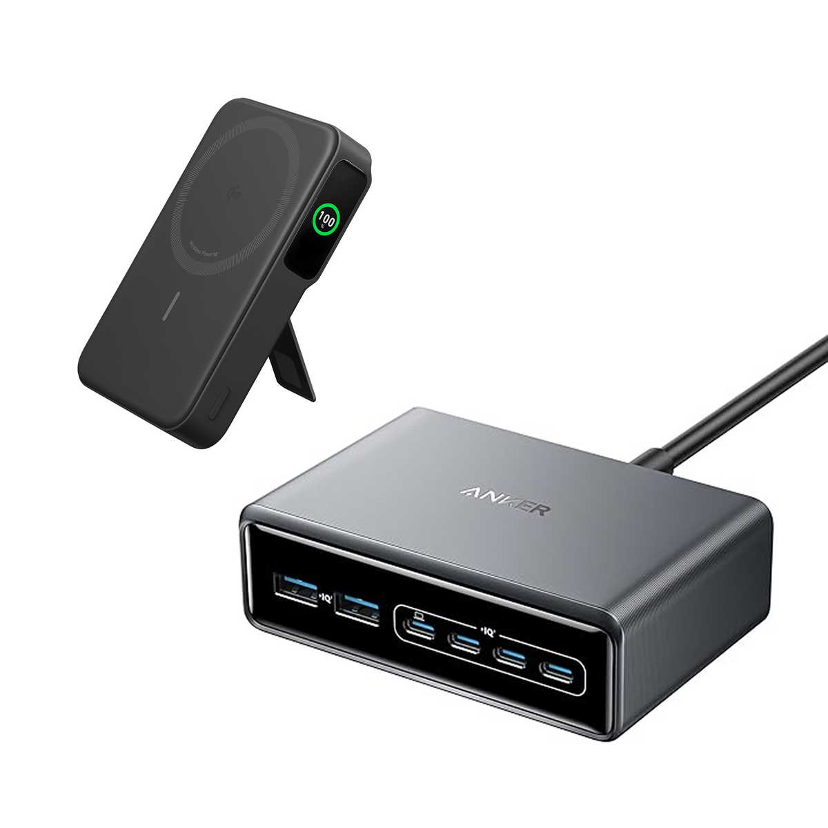 Anker Prime Charger (200W, 6 portar, GaN) + Anker MagGo Power Bank (10K)