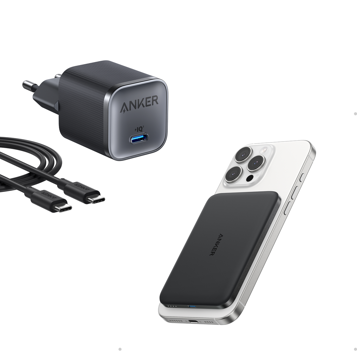Anker Nano Powerbank (5K, MagGo, Slim) + Anker Nano 45W Typ-C snabbladdare (180 cm kabel ingår)