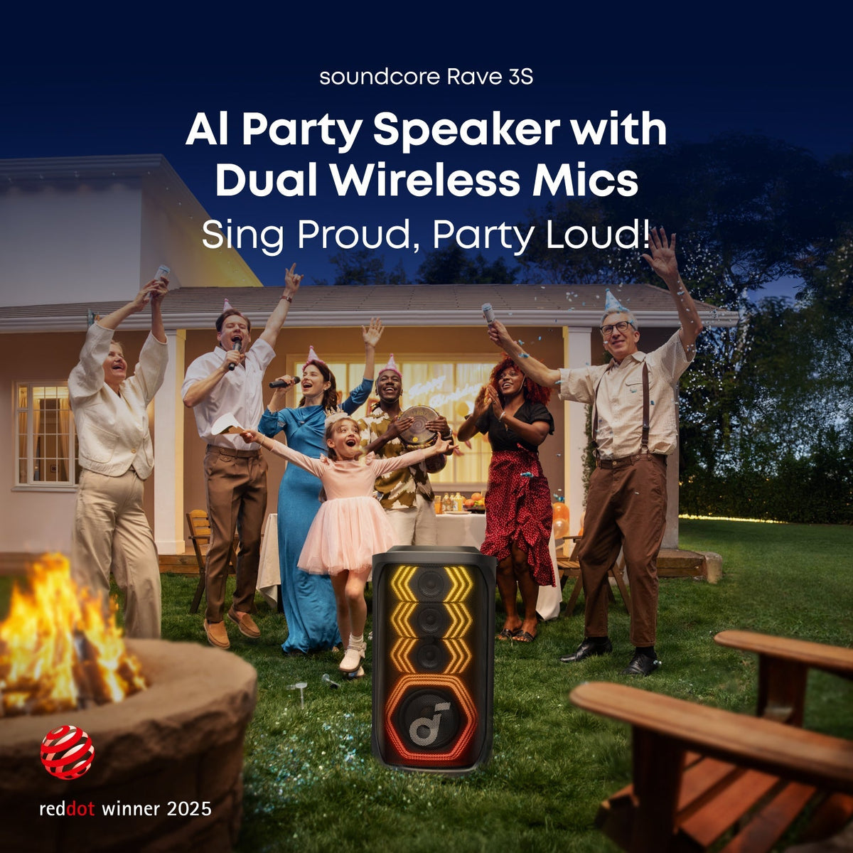 Soundcore Rave 3S | AI Karaoke Partyhögtalare med 200W ljud