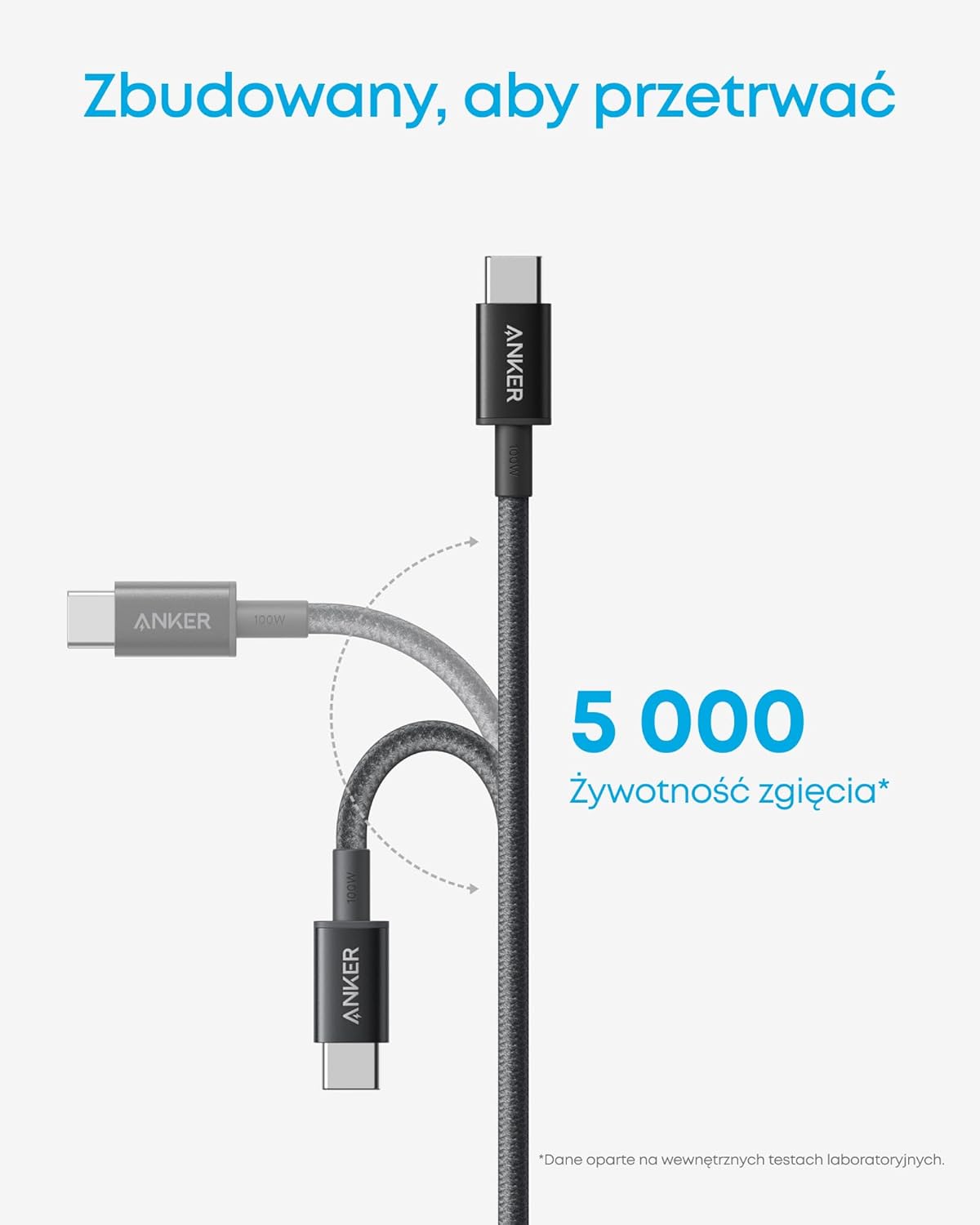 USB-C till USB-C-kabel (1,8 m, flätad, 100 W) svart