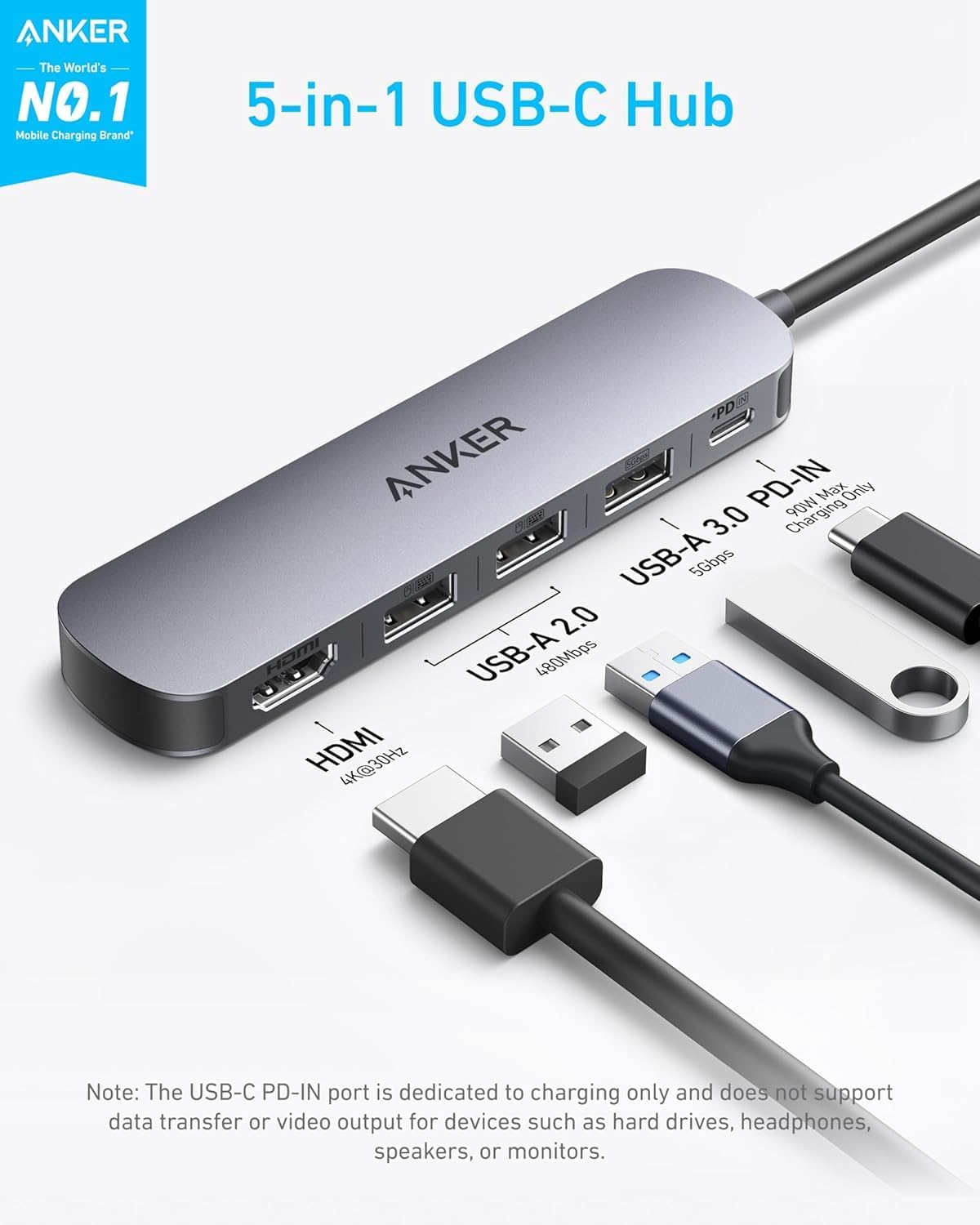 Anker USB-C-hubb (5-i-1, 4K HDMI)