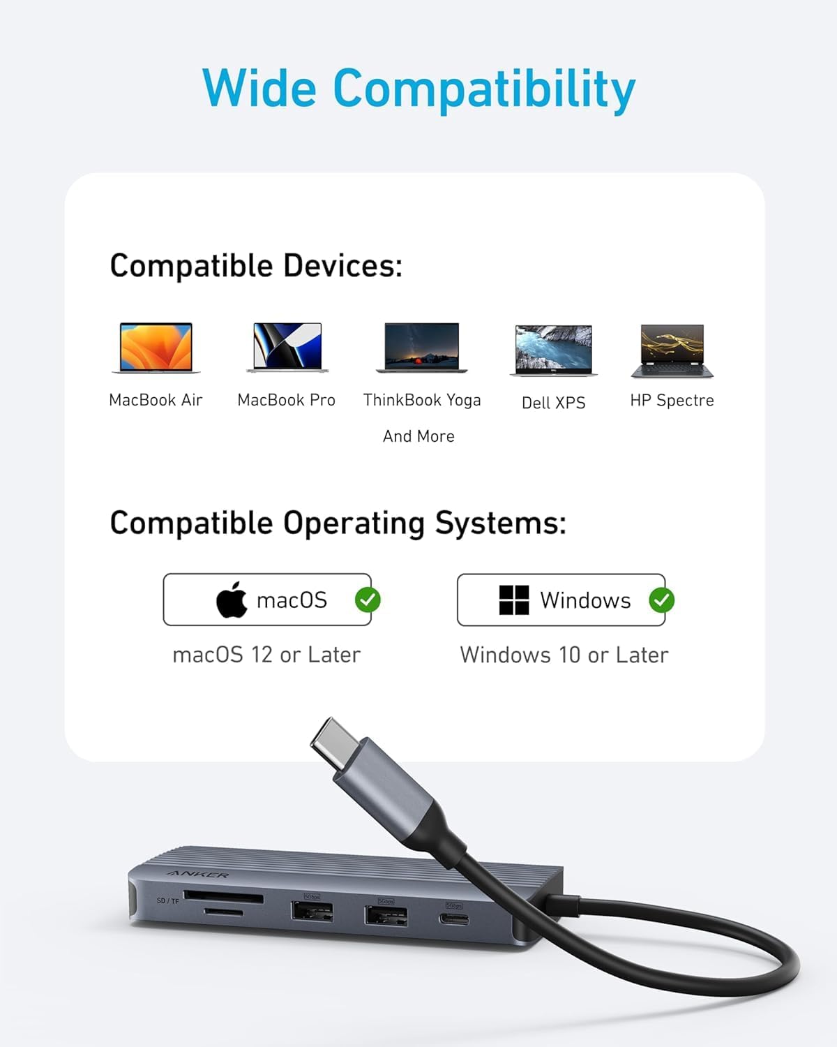 Anker USB-C-hubb (10-i-1, dubbel skärm)