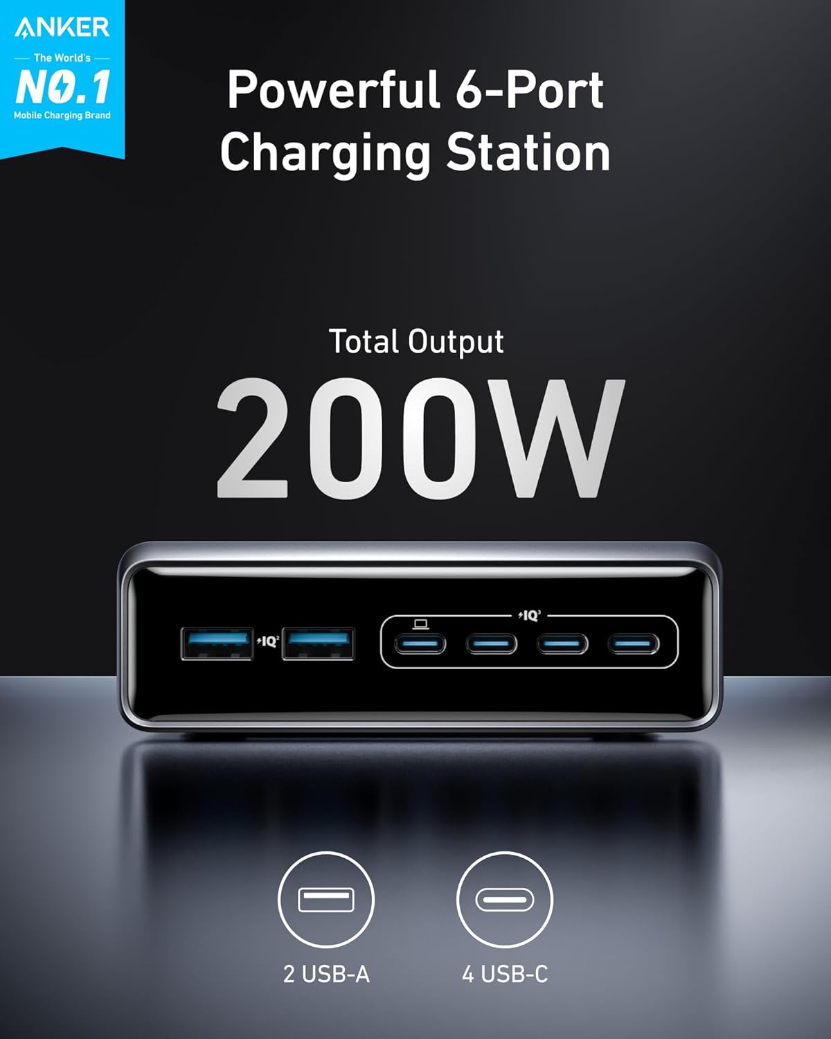 Anker Prime Charger (200W, 6 portar, GaN) + Anker MagGo Power Bank (10K)