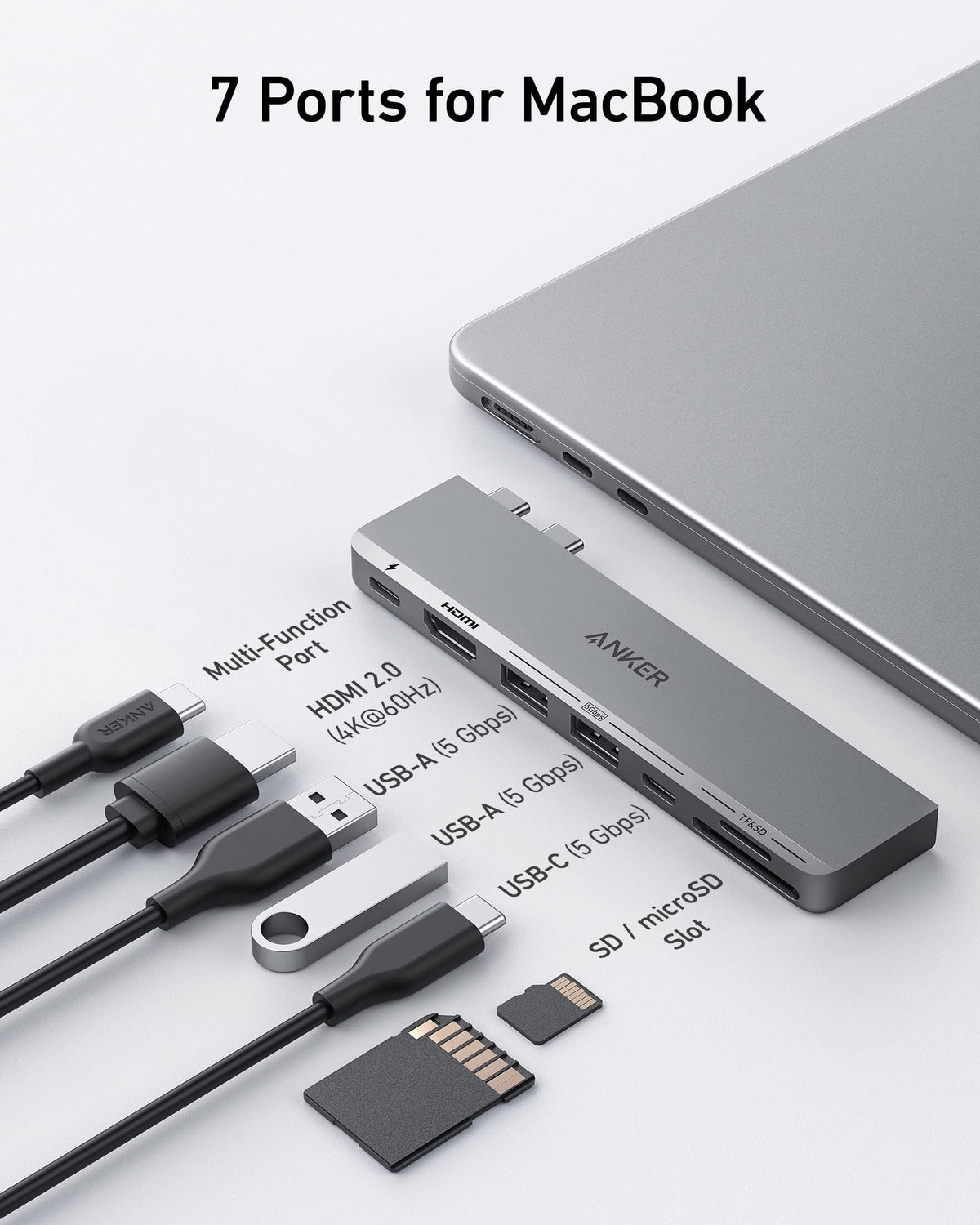 Anker <b>547</b> USB-C-hubb (7-i-2, för MacBook)