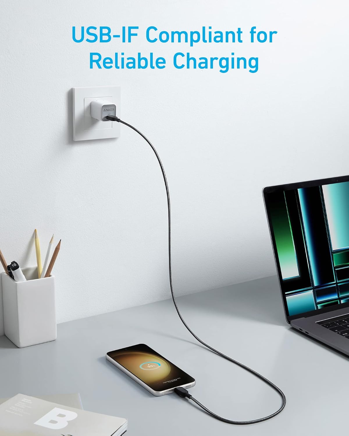 Anker 310 USB-C till USB-C-kabel (flätad 0,9 m) – 2-pack