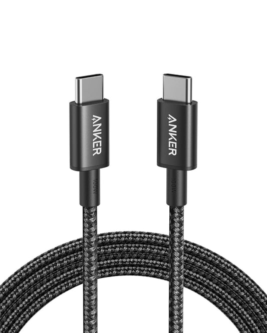 USB-C till USB-C-kabel (1,8 m, flätad, 100 W) svart