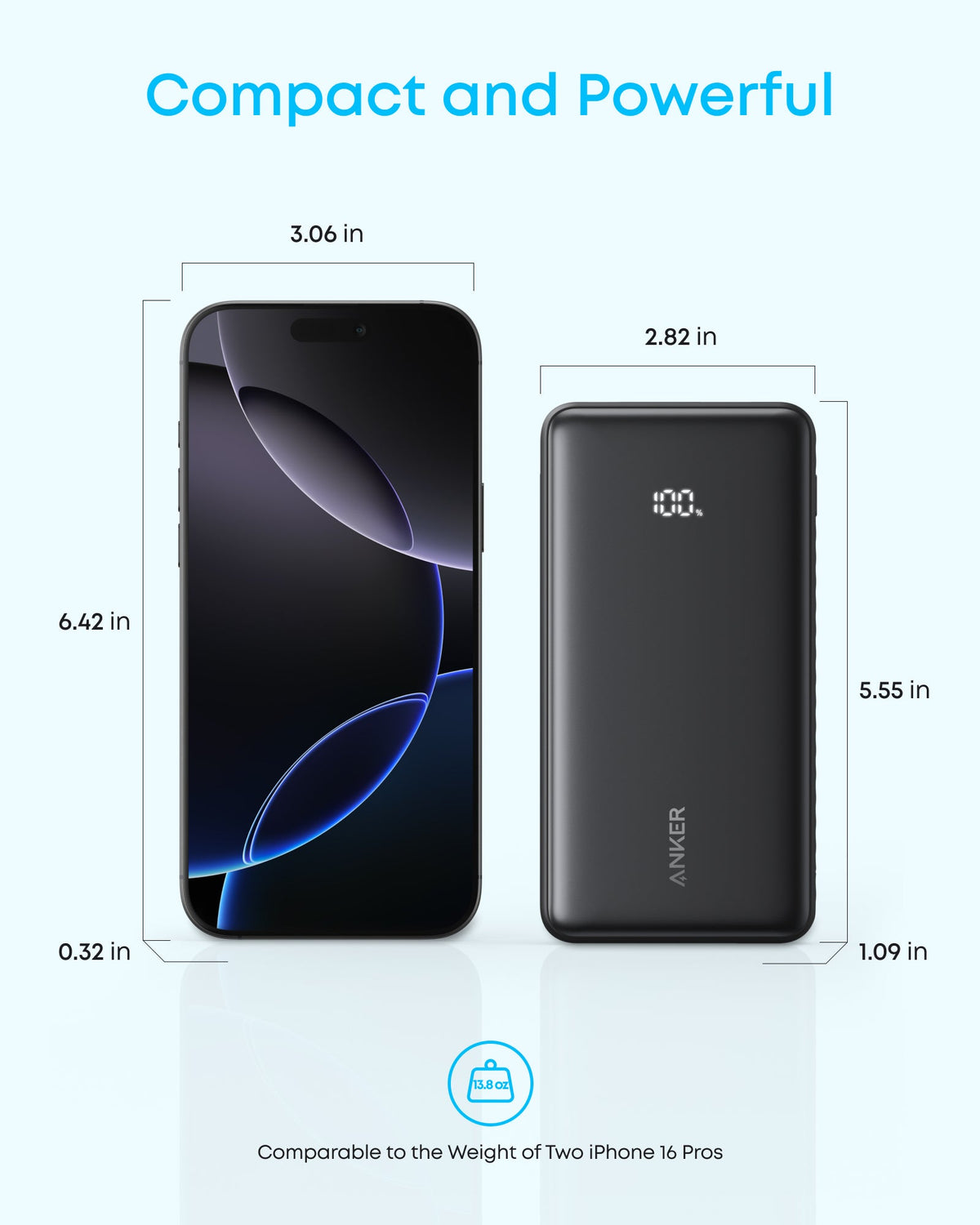 Anker Zolo Powerbank (20K, 22,5W, inbyggd USB-C-kabel)