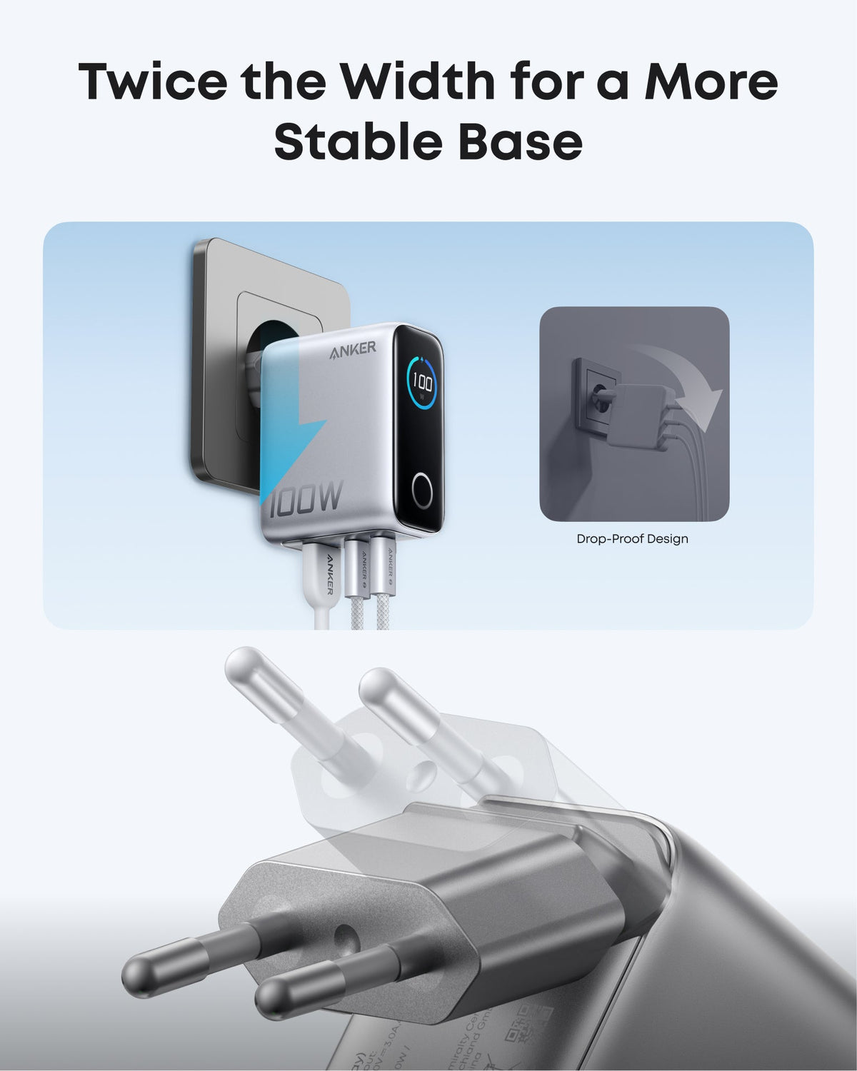 Anker-laddare (100W, 3 portar, smart skärm)