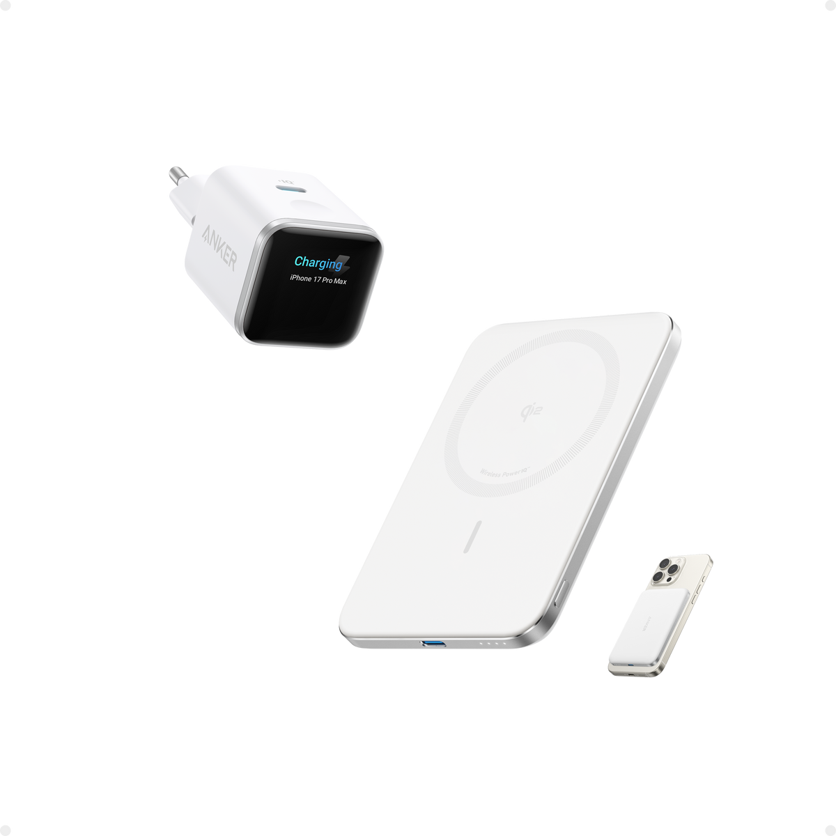 Anker Nano 45W smart laddare med display + Nano Powerbank 5K MagGo Slim