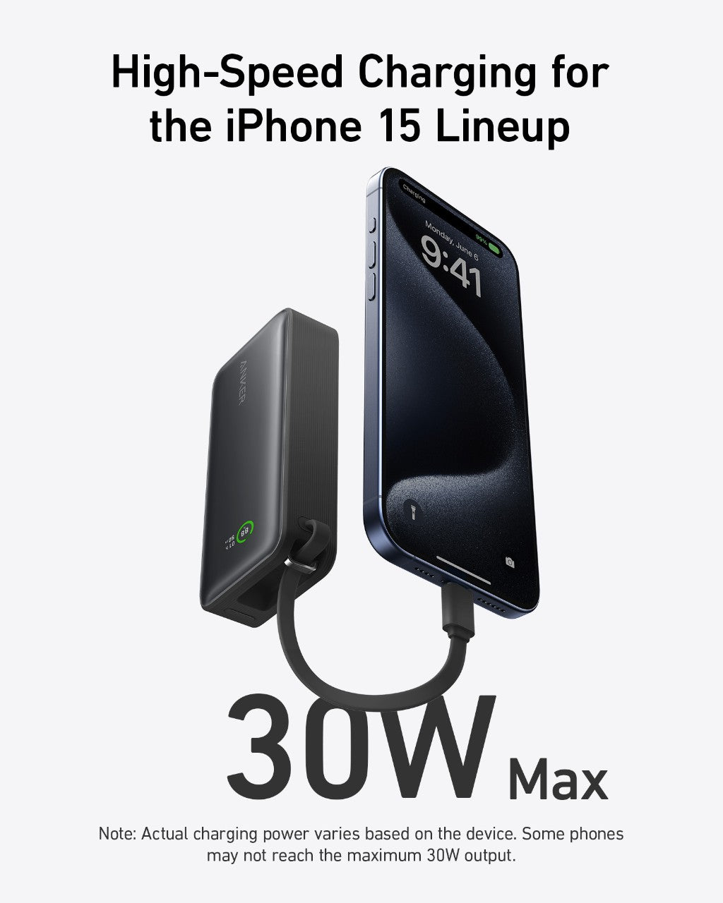 Anker Nano Powerbank (30W, inbyggd USB-C-kabel)