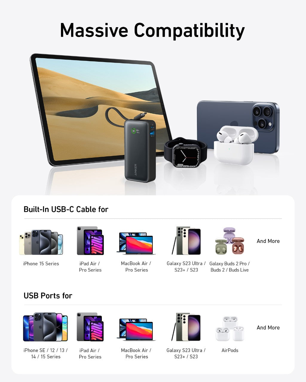Anker Nano Powerbank (30W, inbyggd USB-C-kabel)