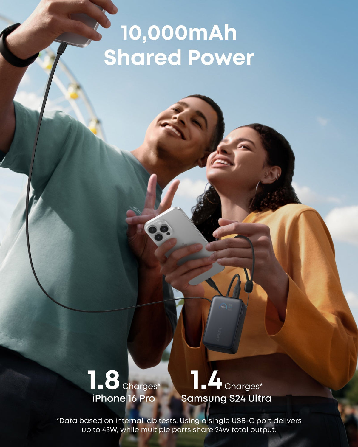 Anker Nano Powerbank (10K, 45W, inbyggd utdragbar USB-C-kabel)