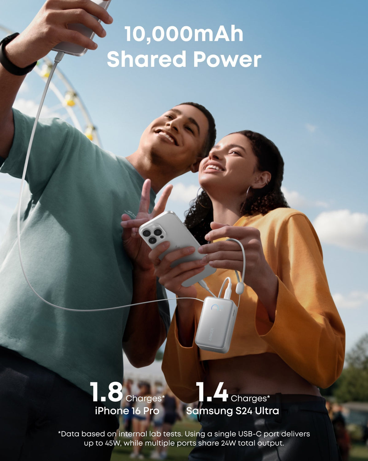 Anker Nano Powerbank (10K, 45W, inbyggd utdragbar USB-C-kabel)