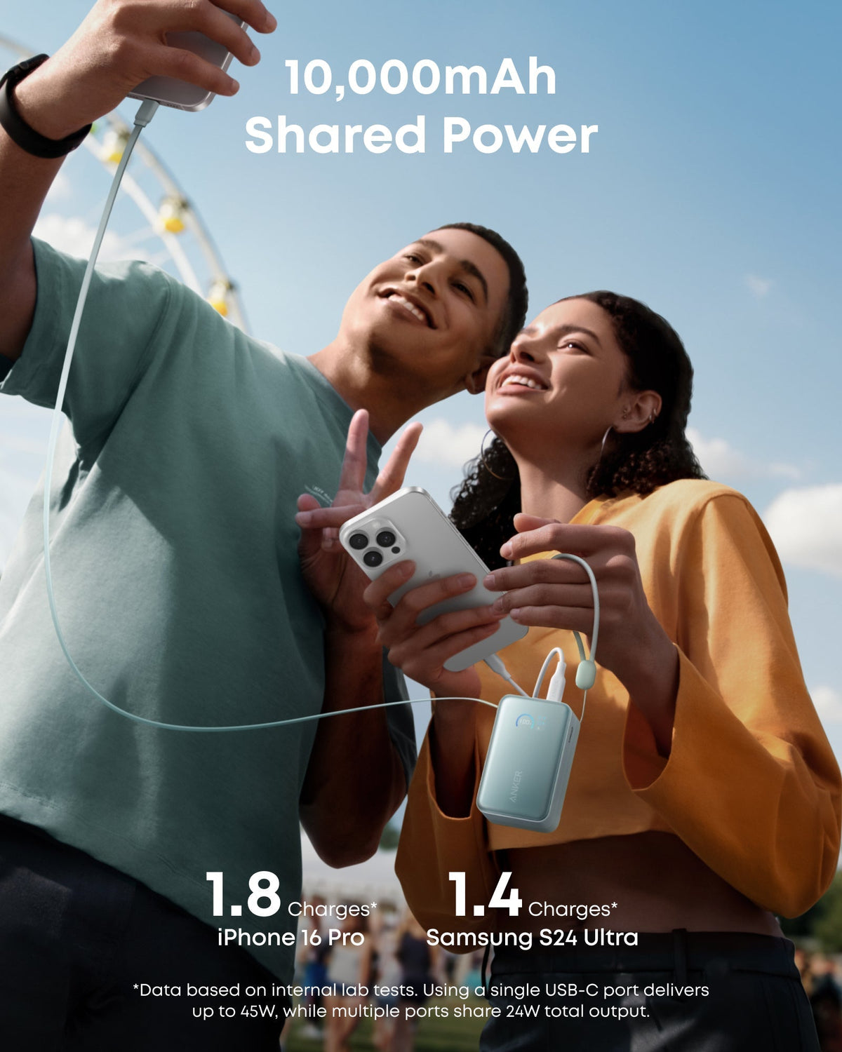 Anker Nano Powerbank (10K, 45W, inbyggd utdragbar USB-C-kabel)