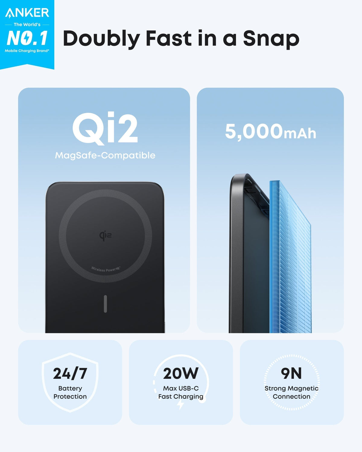 Anker Nano Power Bank (5K, MagGo, Slim)