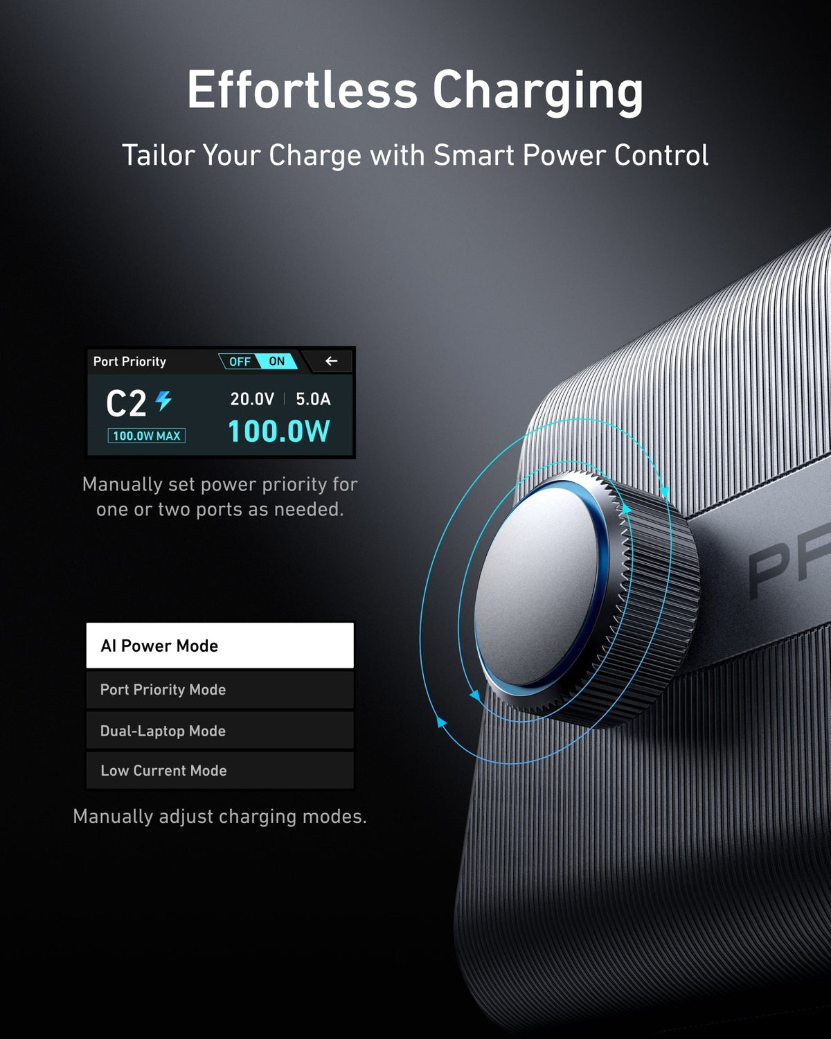 Anker Prime-laddare (250 W, 6 portar, GaNPrime) + Anker 2-i-1 USB-C till USB-C-kabel (1,2 m, 140 W, flätad)
