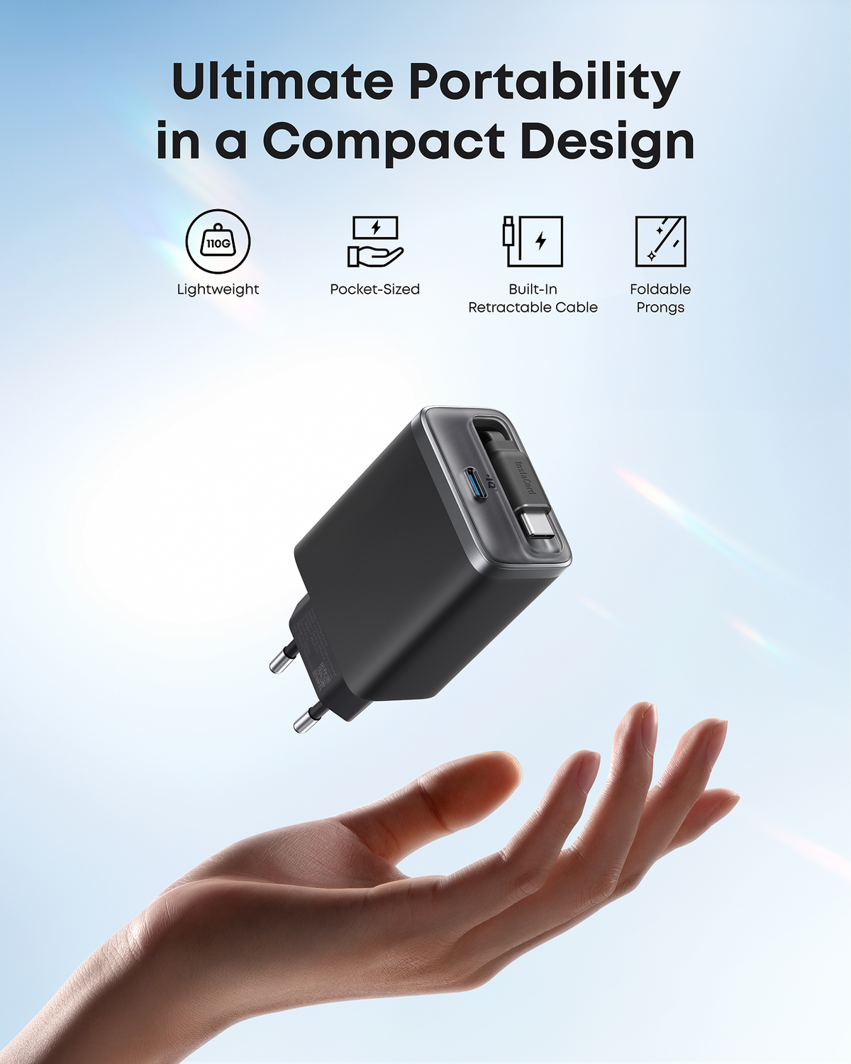 Anker Nano-laddare (35W, inbyggd utdragbar USB-C-kabel)