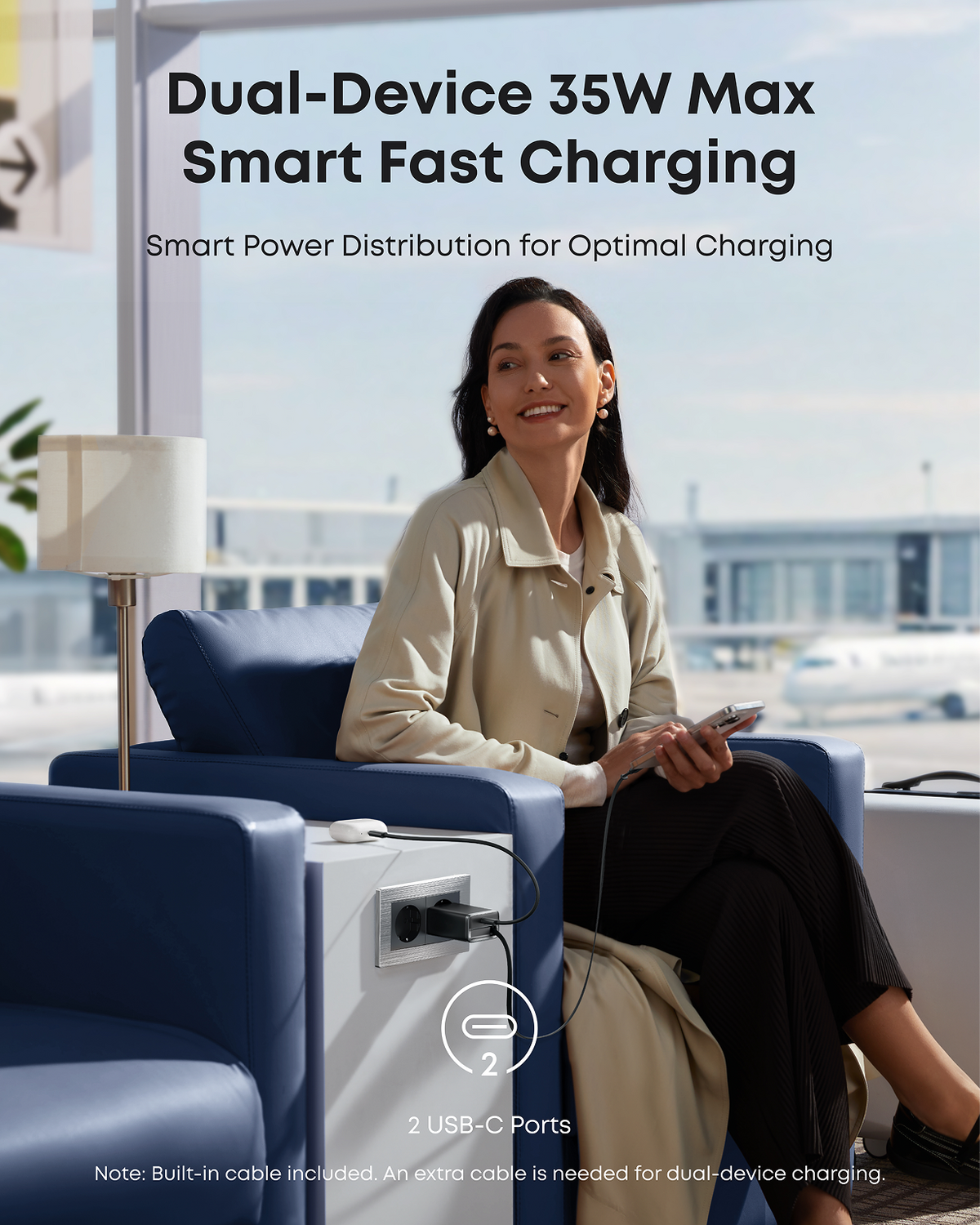 Anker Nano-laddare (35W, inbyggd utdragbar USB-C-kabel)