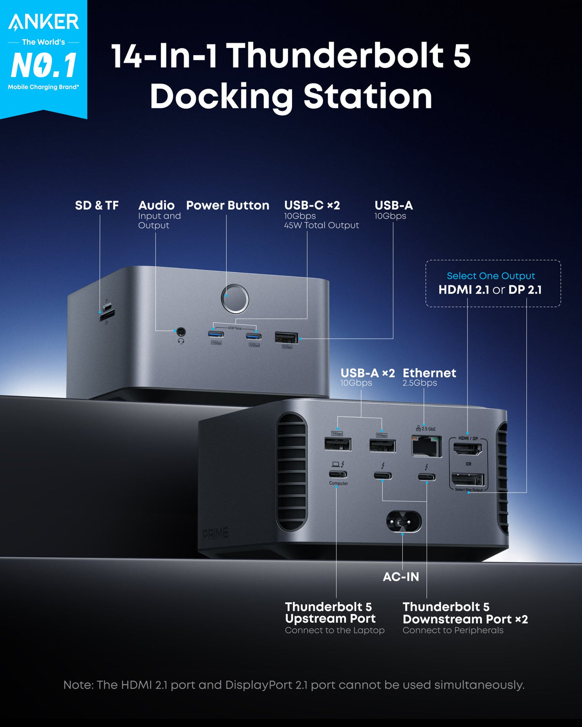 Anker Prime TB5 dockningsstation (14-i-1, 8K, Thunderbolt 5)