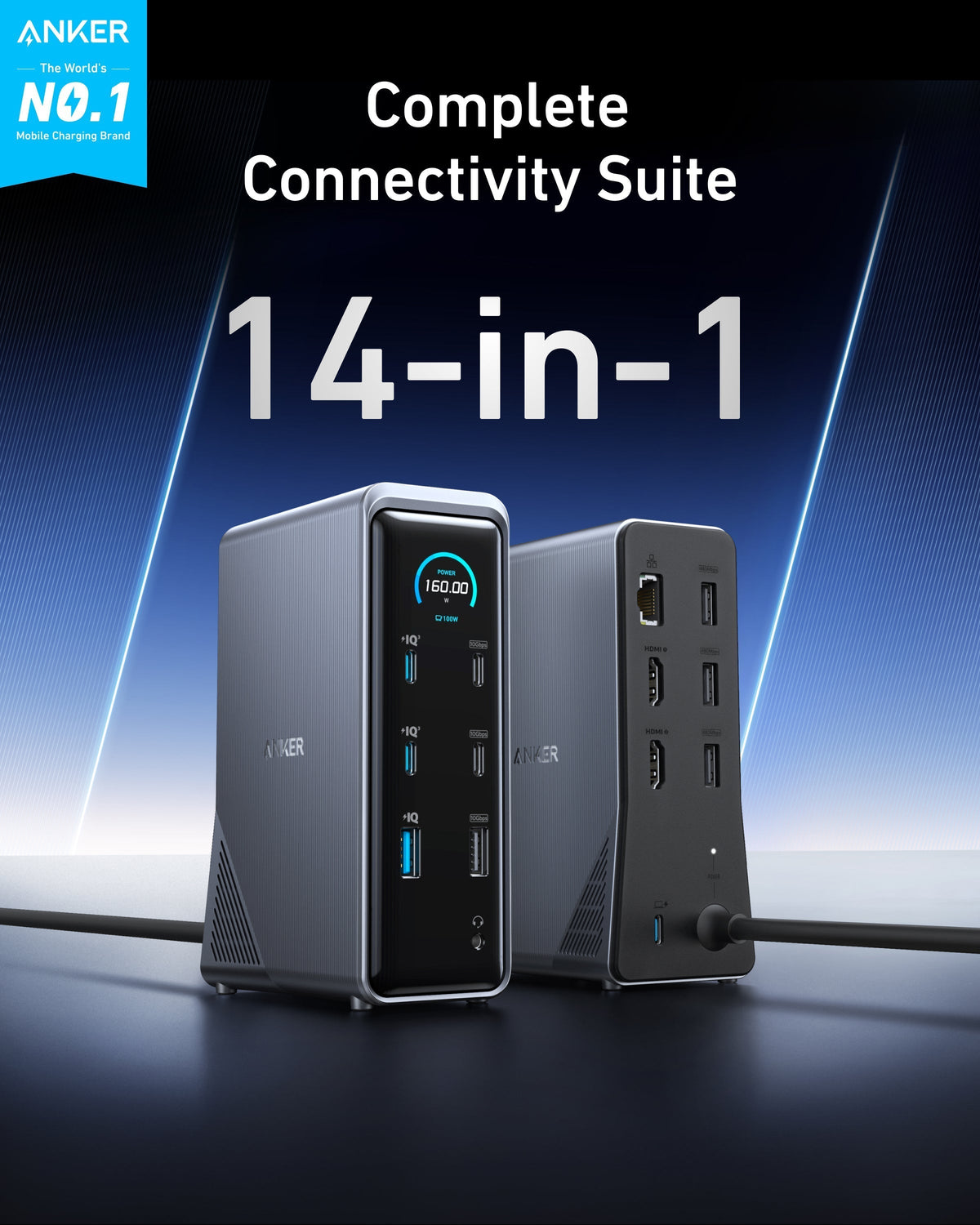 Anker Prime laddningsdockningsstation (14-i-1, dubbel skärm, 160W)