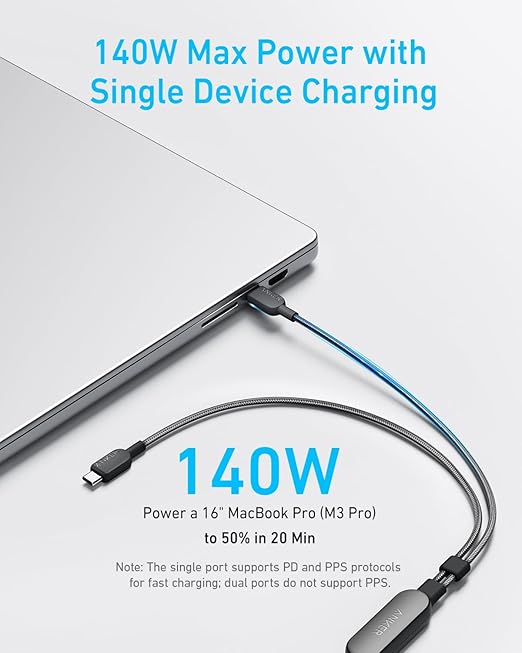 Anker 2-i-1 USB-C till USB-C-kabel (1,2 m, 140 W, flätad)