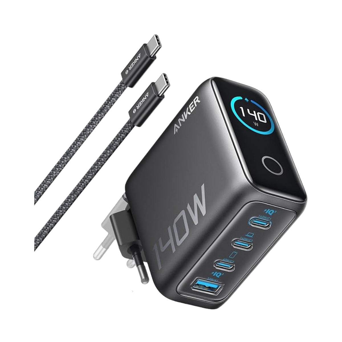 Anker Laptopladdare (140W, 4-portars, PD 3.1) med USB-C-kabel