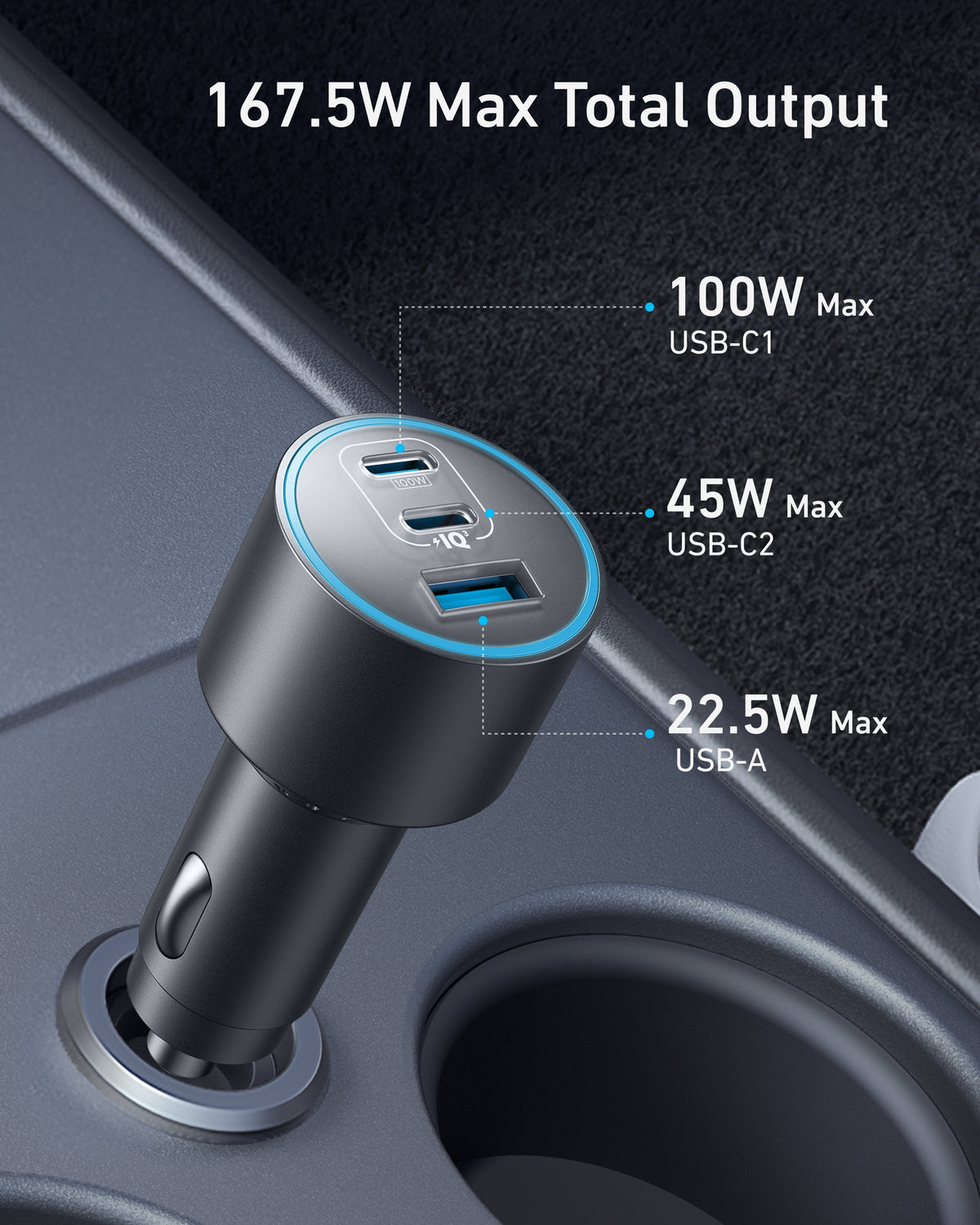 Anker Nano billaddare (167,5 W, 3 portar)