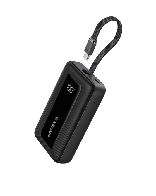Anker Zolo Power Bank (10K, 30W) med en 5,4-tums (13,7 cm) inbyggd USB-C-kabel.
