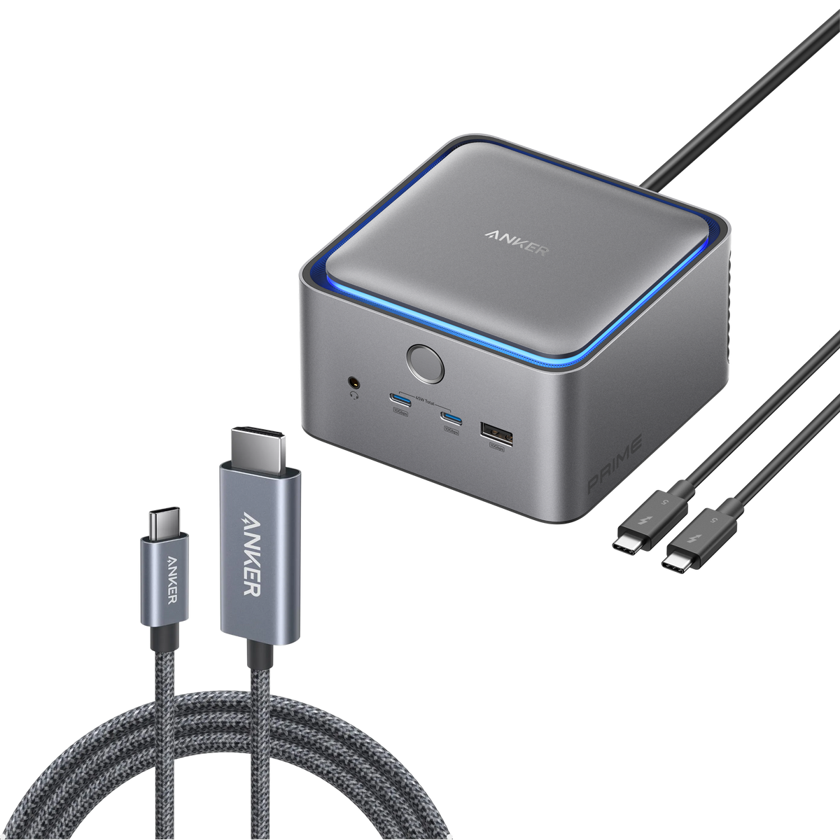 Anker Prime TB5 dockningsstation (14-i-1, 8K, Thunderbolt 5) + Anker USB C till HDMI-kabel (1,8 m, 4K/60Hz, flätad)