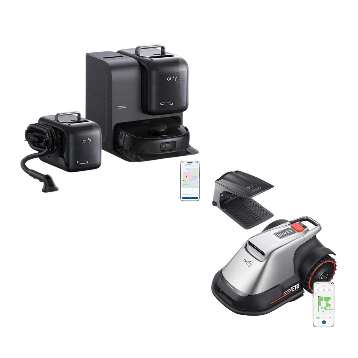 eufy Omni E28 robotdammsugare + E18 robotgräsklippare