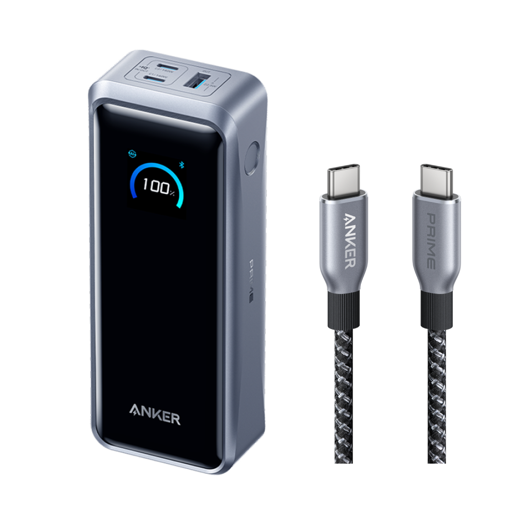 Anker Prime Powerbank (26K, 300W) + Anker Prime USB-C till USB-C-kabel (240W, återvunnen-flätad)