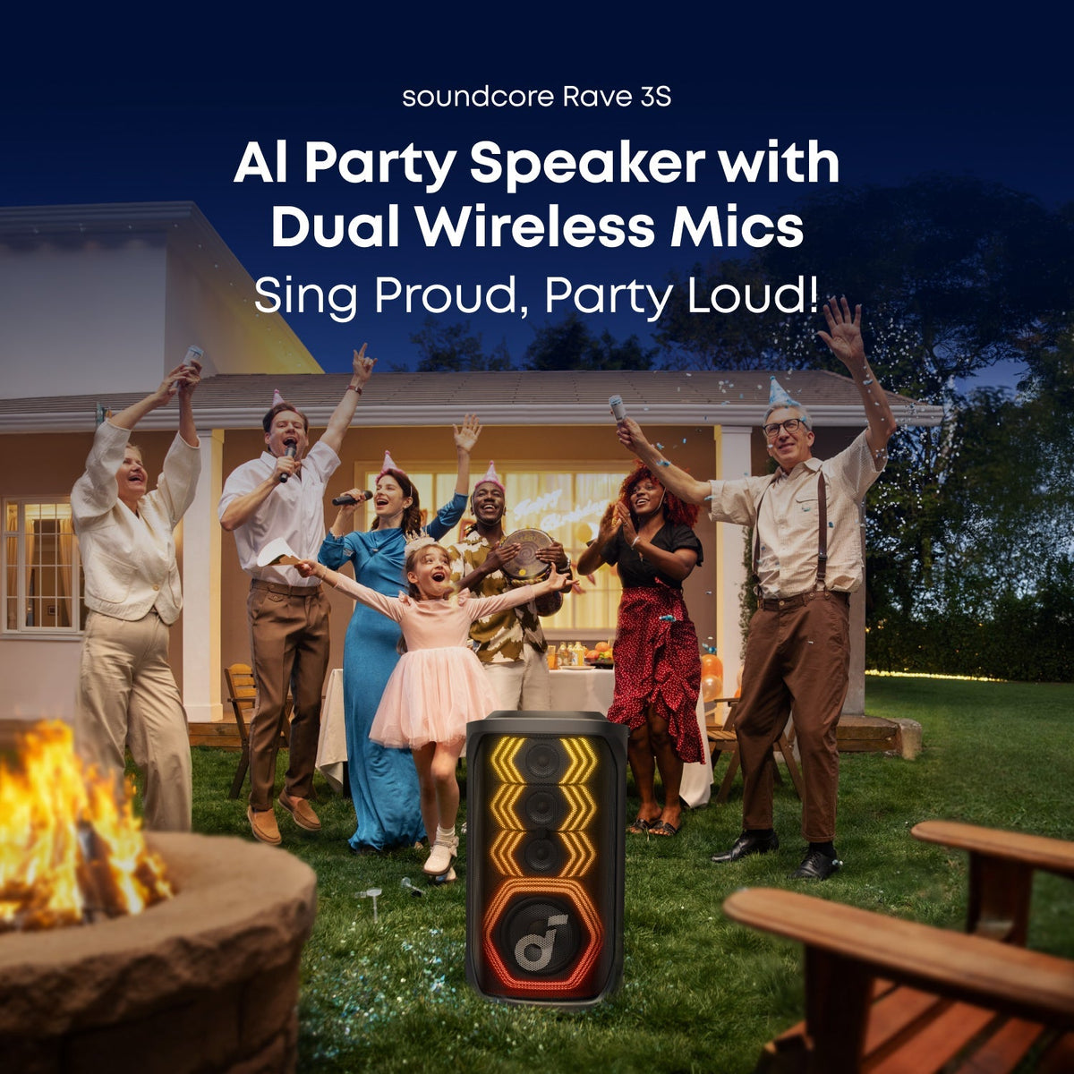 Soundcore Rave 3S | AI Karaoke Partyhögtalare med 200W ljud