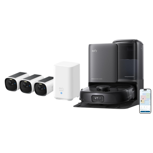 eufyCam E40 3-kamerakit + HomeBase S280 + eufy robotdammsugare Omni E25 (svart)