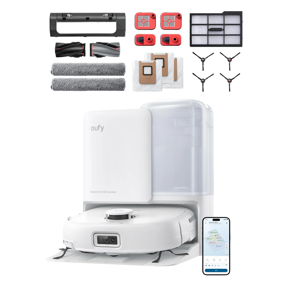 eufy robotdammsugare Omni E25 vit + tillbehörspaket