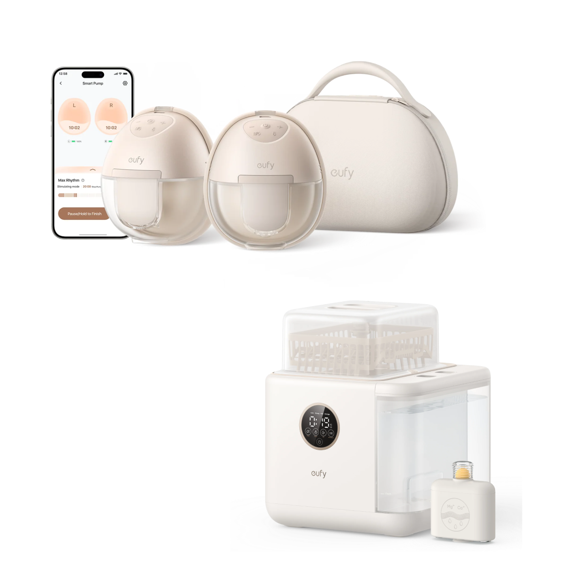 eufy S1 Pro bärbar bröstpump + flaskdiskmaskin med sterilisering