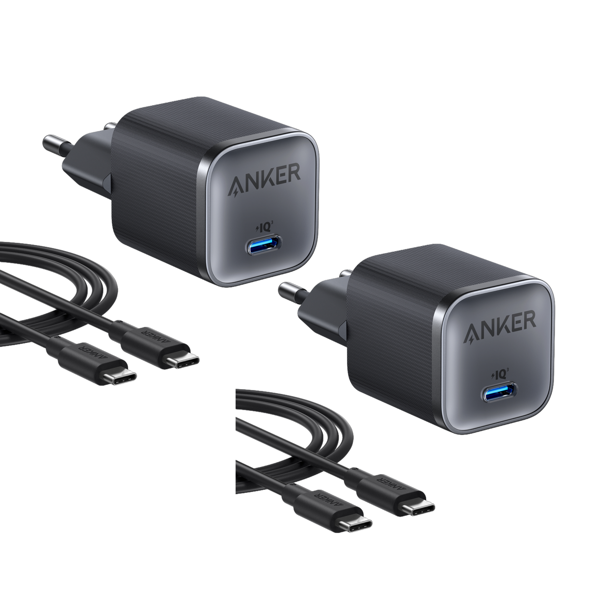 Anker Nano 45W Typ-C snabbladdare (2-pack, 180 cm kabel ingår)