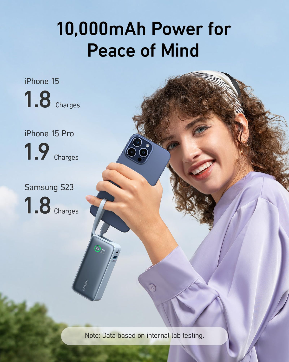 Anker Nano Powerbank (30W, inbyggd USB-C-kabel)