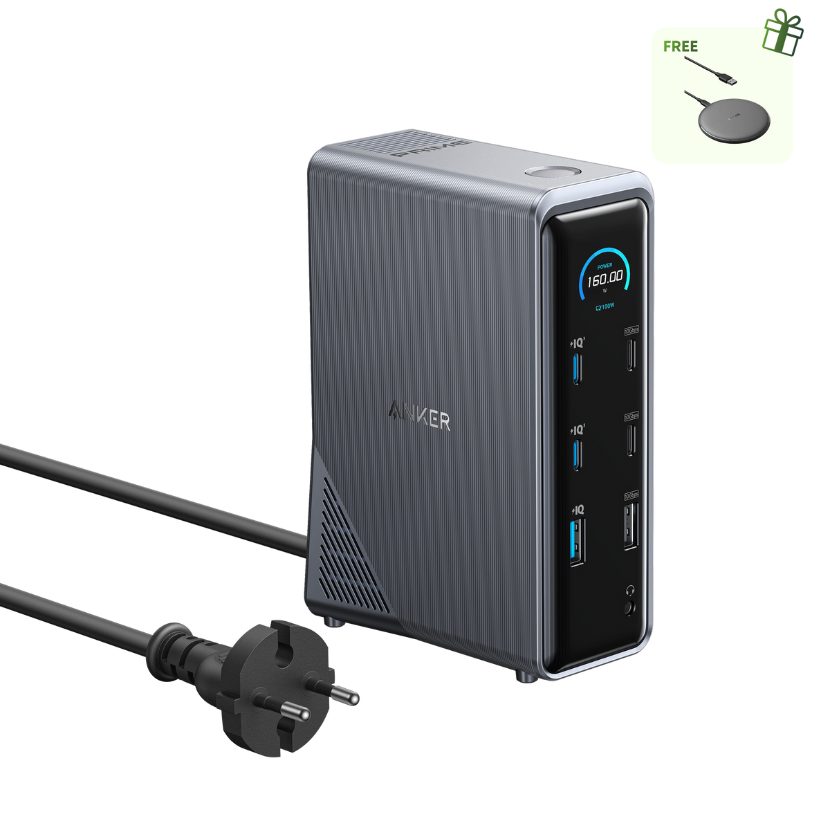 Anker Prime laddningsdockningsstation (14-i-1, dubbel skärm, 160W)
