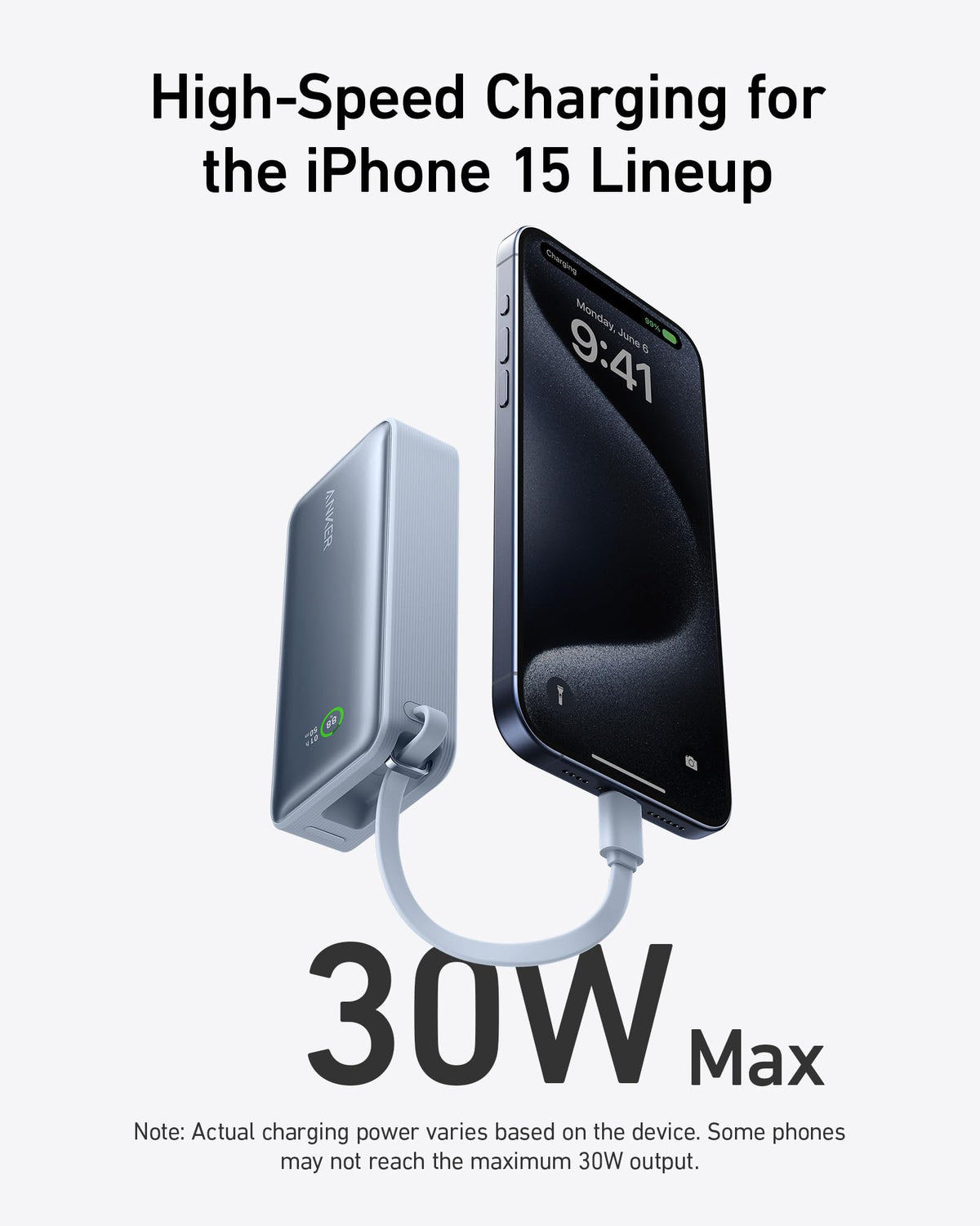 Anker Nano Powerbank (30W, inbyggd USB-C-kabel)