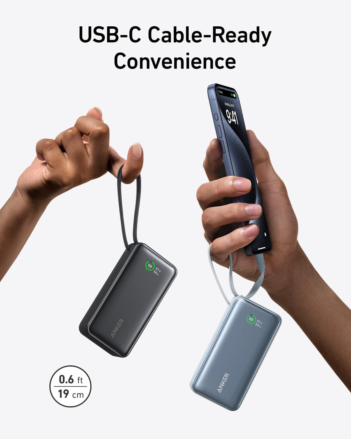 Anker Nano Powerbank (30W, inbyggd USB-C-kabel)