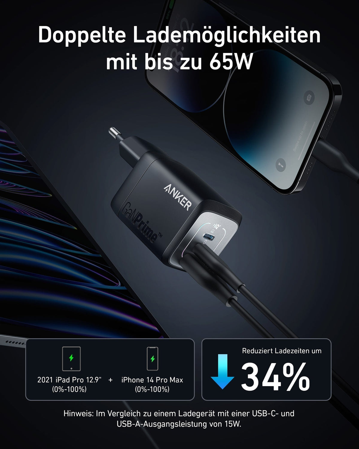 Anker Prime 67W GaN-väggladdare (3 portar)