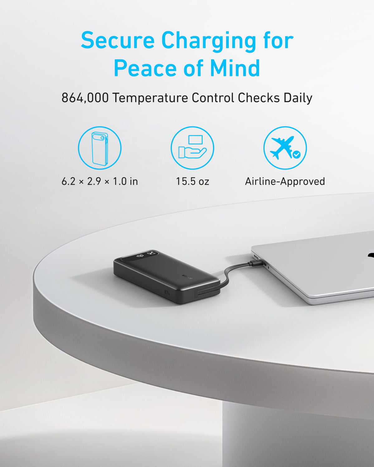 Anker Powerbank (20K, 87W, inbyggd USB-C-kabel)