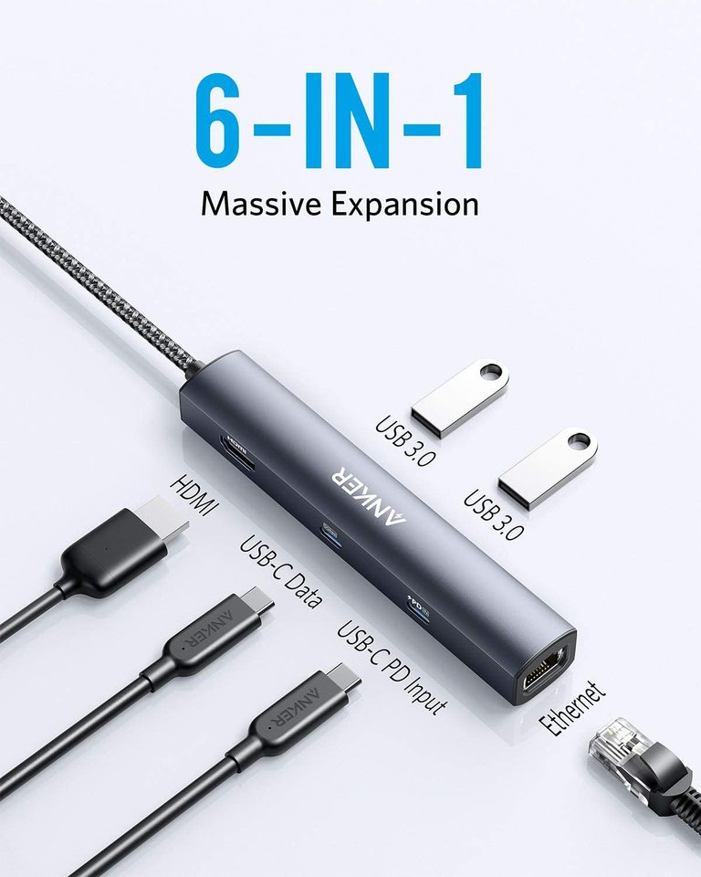 Anker <b>543</b> USB-C-hubb (6-i-1, smal)