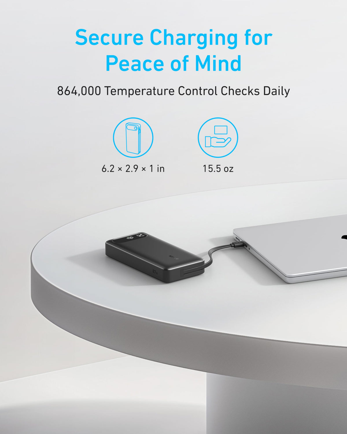 Anker Powerbank (20K, 87W, inbyggd USB-C-kabel)